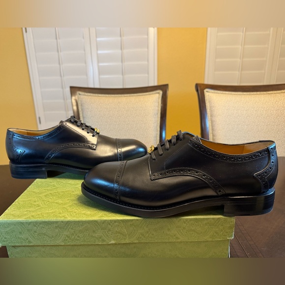 New Gucci GG Logo Star Brogue Lace Up Dress Shoes Black Size UK 12 / US 12.5 - Picture 15 of 16
